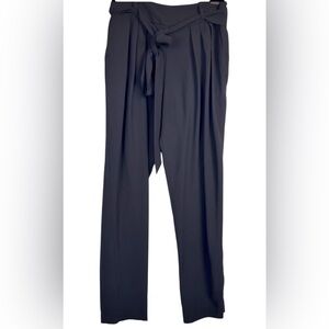 Ellen Tracy Elegant Black Tie Front Side Zip Lined Wide Leg Pants Size 6